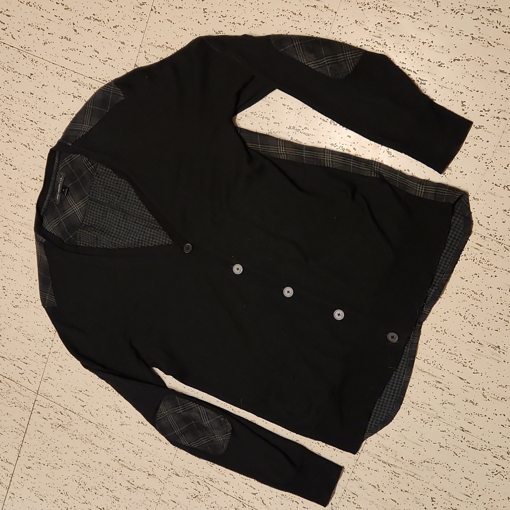 John Varvatos U.s.a Flannel Button Down V Neck Lightweight Knit Cardigan Sweater - Picture 2 of 10